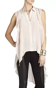 NEW BCBG MAXAZRIA BARE PINK KALEY SILK CASCADE BACK BUTTON BID1Q309/M337W TOP XS