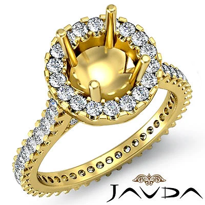 Round Shape Semi Mount Halo Prong Diamond Engagement Ring 14k Yellow Gold 1.5Ct