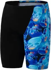 [Speedo] Boy's Skull V Cut Jammer, Blakc/Cobalt Blue, 13-14