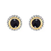 18k Gold And Sterling Silver Black Onyx Stud Earrings