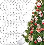 MBJZSL 100 Pack Clear Ornaments with Red Ribbon - Blank Round Acrylic Christmas Baubles for Tree Decoration and Crafts (3 Inches)