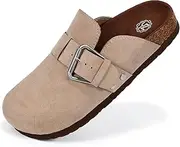 [YZ] Women's Leather Clogs Mules Adjustable Buckle Slip on Cork Footbed Home Clog Slippers with Arch Support