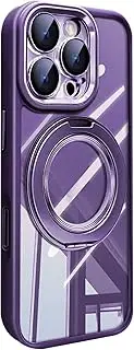 Magnetic Cover for iPhone 16/16 Pro/16 Plus/16 Pro Max, Clear Camera Protection Full Wrap Case with Rotating Ring Holder Cover,16pro,Purple