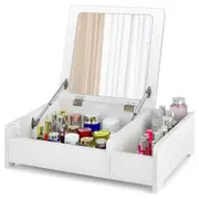 Giantex Modern Cosmetic Organiser Vanity Dresser w/Flip-Top Mirror Tabletop Storage Box Bedroom White