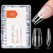 Modelones Medium Coffin Nail Tips, Pre-shaped Ballerina Full Cover Fake Nails Soft Gel Acrylic Nail Tips Nail Extension False Gel x Nail Kit 216PCS 12Sizes
