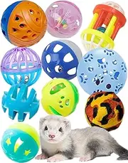 10-Pack Resilient Ferret Toys, Colorful Teething Balls, Bells, Interactive Stimulation, Easy-Clean for Oral Health (1.5'' - 2.7'', Ferret Toys Mega Set)