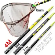 Foldable Triangle Fish Landing Net Carbon 2.1M/3M/3.6M/4M Durable Pole Handle