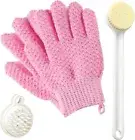 Exfoliating Gloves Bath Body Scrub Set with Shower Brush & Body Brush