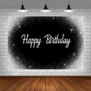 Happy Birthday Backdrop Glitter Silver Dots and Black Photography Background