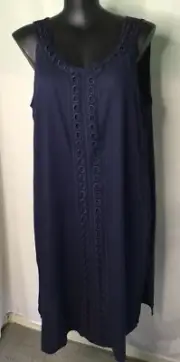AUTOGRAPH NAVY BLUE EMBROIDERED LACE TRIM SHIFT DRESS SZ 24 NEW STOCK