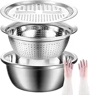 Germany Multifunctional Stainless Steel Basin, Stainless Steel Shredding and Draining Basin, 3-in-1 Grater Chopping Colander Set, Thickened and Drop-Proof (Diameter 30cm)