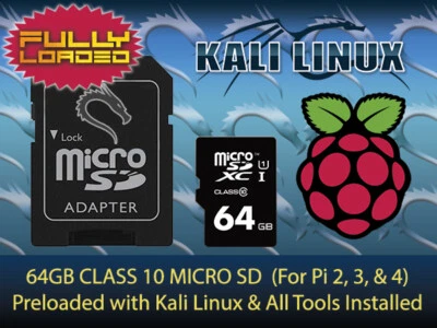 Kali Linux 64 + All Tools Penetration Testing for Raspberry Pi Class 10 Micro SD