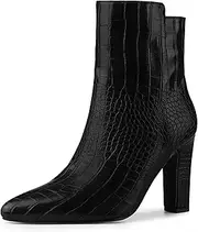 [Allegra K] Women's Printed Pointed Toe Chunky High Heels Ankle Boots