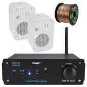 Pyle PDA46BT 2-Channel Bluetooth Amp Receiver, 2x 3.5" 300W White Speakers, Wire