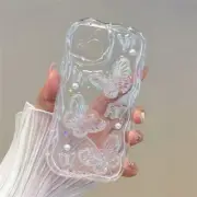 3D Butterfly Glitter iPhone Case | Bling Crystal Pearl Wave Cover 11–16 Pro Max