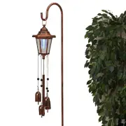 Solar Power Copper-Colored Lantern on Shepherd's Hook with Bells Wind Chime