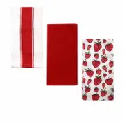 Home Oasis Set of 3 Printed Cotton Rich Tea Towels 50 x 70 cm Strawberry Red