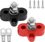 2Pcs M8 Positive&Negative Single Studs with SC25-8 Wire Lug Screws M8 Battery Power Distribution Terminal Block Accessories for Trucks Trailers Coaches