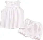 [LOOLY] Baby Outfits Unisex Girls Boys Cotton Linen Blend Tank Tops and Bloomers