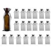 14.5 x 5.5" Organza Wine Bags, Drawstring Organza Bottle Bags, Black