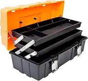 Torin 17-Inch Plastic Tool Box,3-Tiers Multi-Function Storage Portable Toolbox Organizer, Black/Orange ATRJH-3430T