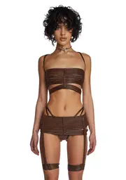 [DARKER WAVS] Echo Strappy 3-Piece Lingerie Set - Brown