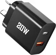 20W USB C Fast Charger - 2-Port PD USB-C Wall Plug with Fast Charging QC3.0, USB-C Power Adapter C Charger AU-Plug Compatible with iPhone 16/15,iPad,Pixe,Samsung Galaxy S24/23,Airpods