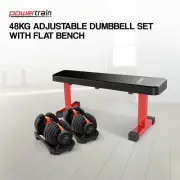 Powertrain 48KG Adjustable Dumbbell Set (Red) with Flat Bench