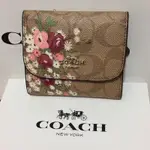 全新真品 COACH 31955 深咖啡色 花花防刮PVC皮革 拉鍊短夾 皮夾 短夾 錢包 (現貨)