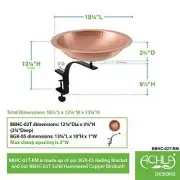 Achla Designs Hammered Rail Mount Bracket Birdbath Polished Solid Copper Black