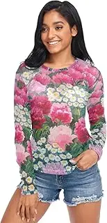 [RPLIFE] Red Pink Peonies White Daisies Womens Mesh Top, Sexy Mesh Top S-XXL