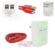 10X 4 USB PORT WALL ADAPTER+10FT CABLE POWER CHARGER RED GALAXY S4 S3 S2 NOTE 2