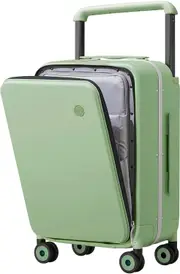 Mixi Luxury Wide Handle Suitcase Carry On Luggage PC Hardside with Aluminum Frame Laptop Front Open, Smoke Green 20-inch, Front Open Wide Handle Carry on Suitcase with Aluminum Frame