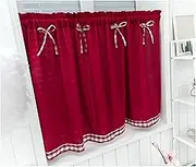 1 Panel Country Rustic Short Window Valance, Semi Sheer Valance Curtains Rod Pocket Window Treatments Dorm Half Window Curtain for Dining Room Laundry Farmhouse, WxL(Red,90x90cm(35x35in))