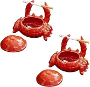 Crabs Ashtray with Lid, Cute Crab Ashtray, Ceramic Windproof Cigarette Ashtrays for Indoor or Outdoor Use Desktop Decoration Crabs Pincers Holder for Hold Cigarette Home Decor (2 Pcs A)