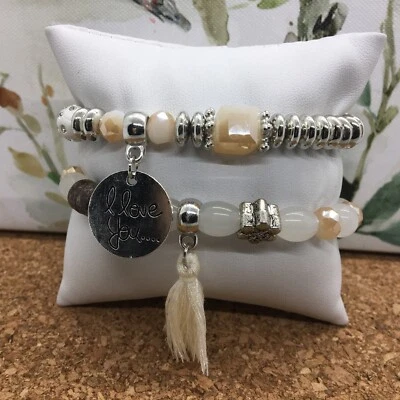 2 PC Handmade Bohemian Beaded Stackable Stretch Bracelet Set New Free Ship 4946