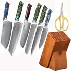 8x TURWHO Kitchen Knife Block Scissors Set Japan VG10 Damascus Steel Chef Knives