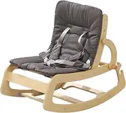 3-in-1 Baby Bouncer Adjustable Wooden Rocker Chair, Ergonomic Design Baby Lounger with Removable Cushion,Seat Belt and Booster, Recliner for Infants to Toddler (Grey)