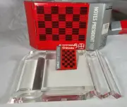 Guzzini Vintage Mid Century Clear Lucite Acrylic Desk Note Pad Organizer Italy