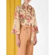 Zimmermann Billow Blouse, Latte Floral Print, Size 2 AU 12-14