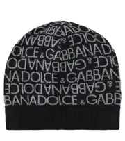[Dolce & Gabbana Kids] Dolce & Gabbana Kids Logo intarsia virgin wool beanie M black