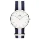 DW Daniel Wellington 經典藍白帆布時尚女錶-銀框/36mm(0602DW)