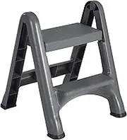 Rubbermaid Two-Step Folding Foot Stool, 14-Inch High, Gray, 300-Pound Capacity, Small Step Stool for Adults/Kids for Use in Library/Kitchen/Bathroom/Garage/Closet