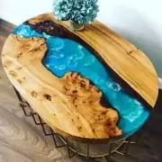 Blue Resin River Oval Table / Wooden Epoxy Resin Center Living Room Table Decor