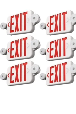 LED Exit Signs W/ Emergency Light Adjustable Two Head Battery (6 Pack) F0