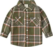 [Meufam] Spring Autumn Boys' Brushed Cotton Blend Checkered Shirt, Long-Sleeve with Double Pockets for Kids
