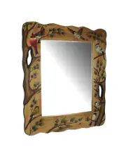 Birds In Nature Hand Carved Natural Wood Decorative Wall Mirror Home Lodge Decor