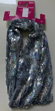 Justice Girl's Grey & Silver Holographic Sequin Necklace Scarf One Size - NWT