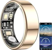 Temdan Smart Ring (2025 Upgraded), Wearable Fitness Smart Ring Health Tracker, Sleep Quality & Heart Rate & Blood Oxygen Monitoring, IP68 Waterproof, No Subscription Fees, Smart Ring, Gold, Size 9