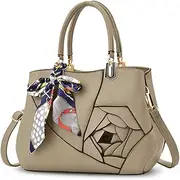 [NICOLE & DORIS] NICOLE&DORIS Women Flowers Top Handle Handbags Shoulder Bag Crossbody Bag Tote Satchel for Ladies PU Leather